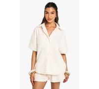 boohoo Women's Textured Oversized Shirt in Cream | Size: 8