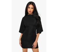 boohoo Women's Textured Ruched Short Sleeve Mini Dress in Black | Size: 8