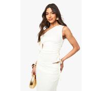 boohoo Women's Textured Ruched Tie Top in Cream | Size: 10