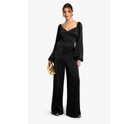 boohoo Women's Textured Satin Wrap Jumpsuit in Black | Size: 10