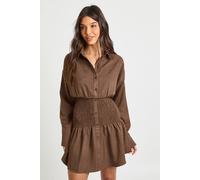 boohoo Women's Textured Shirred Waist Shirt Dress in Chocolate | Size: 12