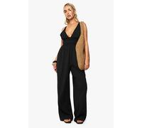 boohoo Women's Textured Strappy Ruched Jumpsuit in Black | Size: 10