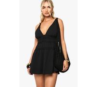 boohoo Women's Textured Strappy Ruched Mini Dress in Black | Size: 12