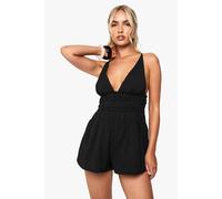 boohoo Women's Textured Strappy Ruched Playsuit in Black | Size: 8