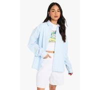 boohoo Women's Textured Stripe Oversized Shirt in Blue | Size: 8