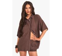 boohoo Women's Textured Stripe Short Sleeve Shirt in Chocolate | Size: 16