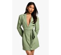 boohoo Women's Textured Tailored Belt Detail Blazer Dress in Sage | Size: 14