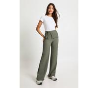 boohoo Women's Textured Tie Wrap Waist Straight Leg Trouser in Khaki | Size: 6