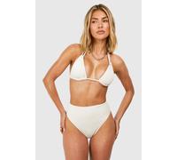 boohoo Women's Textured Triangle Bikini Top & High Waisted Bikini Bottoms Set in Ivory | Size: 8