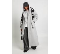 boohoo Women's Textured Wool Look Belted Maxi Coat in Light Grey | Size: 8