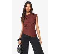 boohoo Women's Textured Woven High Neck Blouse in Rust | Size: 8