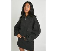 boohoo Women's Textured Zip Front Wool Look Bomber Jacket in Grey | Size: 14