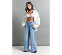 boohoo Women's The Petite Mid Waist Wide Leg Jean in Mid Blue | Size: 10