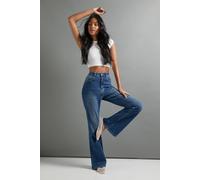 boohoo Women's The Tall High Waist Flare Jean in Grey Blue | Size: 8