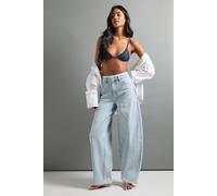 boohoo Women's The Tall Mid Waist Barrel Jean in Bleach Wash | Size: 16