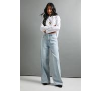 boohoo Women's The Tall Mid Waist Wide Leg Jean in Bleach Wash | Size: 16