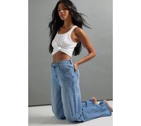 boohoo Women's The Tall Mid Waist Wide Leg Jean in Mid Blue | Size: 14