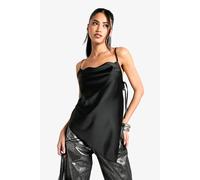 boohoo Women's Tie Detail Cowl Neck Satin Cami Top in Black | Size: 6