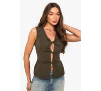 boohoo Women's Tie Front Tailored Waistcoat in Olive | Size: 14