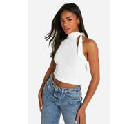 boohoo Women's Tie One Shoulder Short Sleeve Top in White | Size: 16