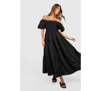 boohoo Women's Tiered Shirred Midaxi Smock Dress in Black | Size: 18