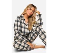boohoo Women's Tonal Check Long Sleeve Shirt & Trousers Pyjama Set in Brown | Size: 6