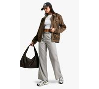 boohoo Women's Tonal Contrast Check Straight Leg Trousers in Stone | Size: 16