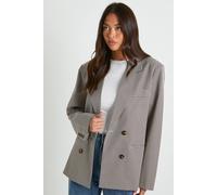 boohoo Women's Tonal Mini Check Oversized Tailored Blazer in Stone | Size: 14