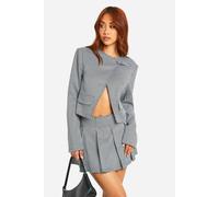 boohoo Women's Tonal Mini Dogtooth Asymmetric Cropped Blazer in Black | Size: 10