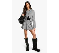 boohoo Women's Tonal Mini Dogtooth Pleated Mini Skirt in Black | Size: 6