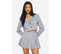 boohoo Women's Tonal Pinstripe Pleated Drop Hem Micro Mini in Pale Grey | Size: 14