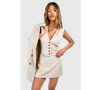 boohoo Women's Tonal Stripe Micro Mini Skirt in Stone | Size: 14