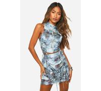 boohoo Women's Tonal Tie Dye Lace Up Mini Skirt in Blue | Size: 14