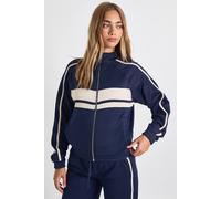 boohoo Women's Tricot Panelled Zip Through Track Jacket in Navy | Size: XS