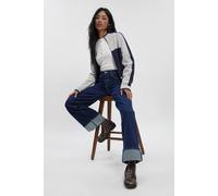 boohoo Women's Turn Up High Waist Wide Leg Jean in Indigo | Size: 14