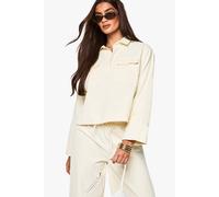 boohoo Women's Twill Collard Spilt Cuff Shirt in Ecru | Size: 6