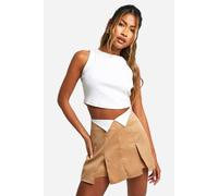 boohoo Women's Twill Fold Over Detail Skorts in Stone | Size: 14