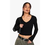 boohoo Women's Twist Back Detail Rib Jumper in Black | Size: Medium