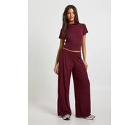 boohoo Women's Ultra Soft Wide Leg Trouser in Burgundy | Size: 14