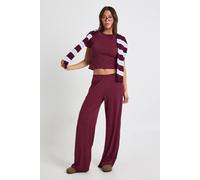boohoo Women's Ultra Soft Wide Leg Trouser in Burgundy | Size: 14