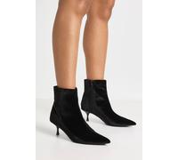 boohoo Women's Velvet Low Stiletto Pointed Toe Ankle Boots in Black | Size: 4