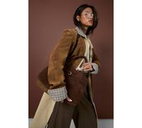 boohoo Women's Vintage Look Faux Suede Oversized Blazer in Tan | Size: 14