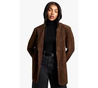 boohoo Women's Vintage Look Faux Suede Relaxed Fit Blazer in Chocolate | Size: 10