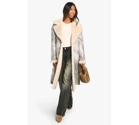 boohoo Women's Vintage Look Longline Belted Aviator Jacket in Grey | Size: 10
