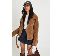 boohoo Women's Vintage Suede Look Oversized Biker Jacket in Tan | Size: 10