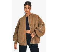 boohoo Women's Vintage Suede Look Oversized Bomber Jacket in Taupe | Size: 14