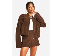 boohoo Women's Vintage Suede Look Zip Up Jacket in Chocolate | Size: 12