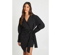 boohoo Women's Volume Sleeve Tie Waist Blazer Dress in Black | Size: 16