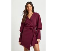 boohoo Women's Volume Sleeve Tie Waist Blazer Dress in Merlot | Size: 8