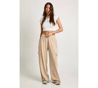 boohoo Women's Washed Wide Leg Cargo Jogger Pants in Stone | Size: XS